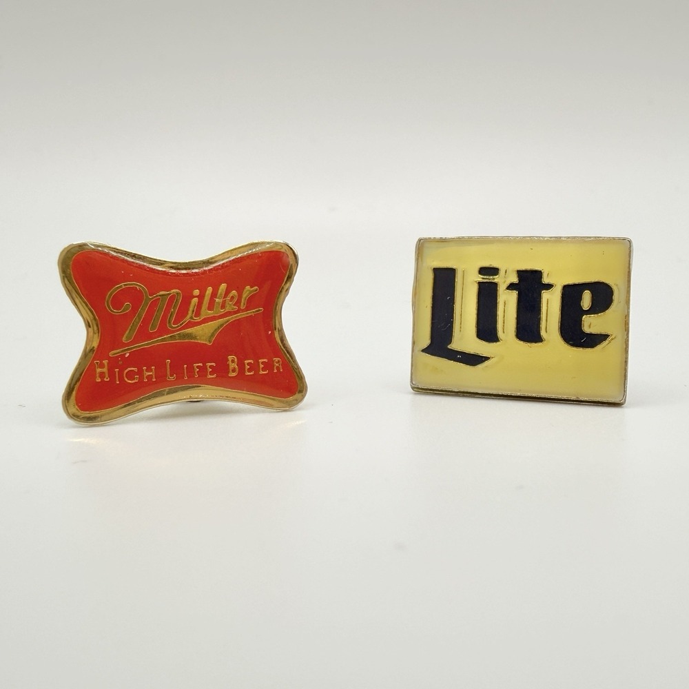 Vintage Miller High Life Red Bowtie Logo Lite Beer Enamel Lapel Pins Advertising